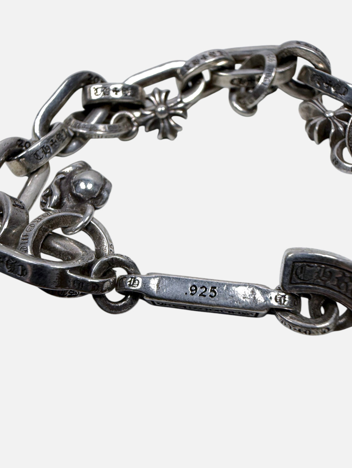 Scroll T-Bar Clasp Chrome Hearts Silver Charm Bracelet