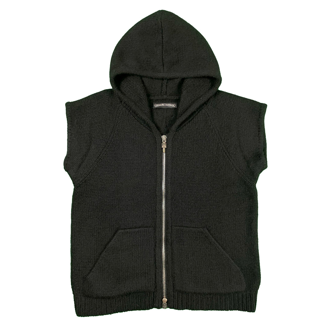Chrome Hearts Sleeveless Cross Patch Cashmere Hoodie Vest Sterling Silver Hardware
