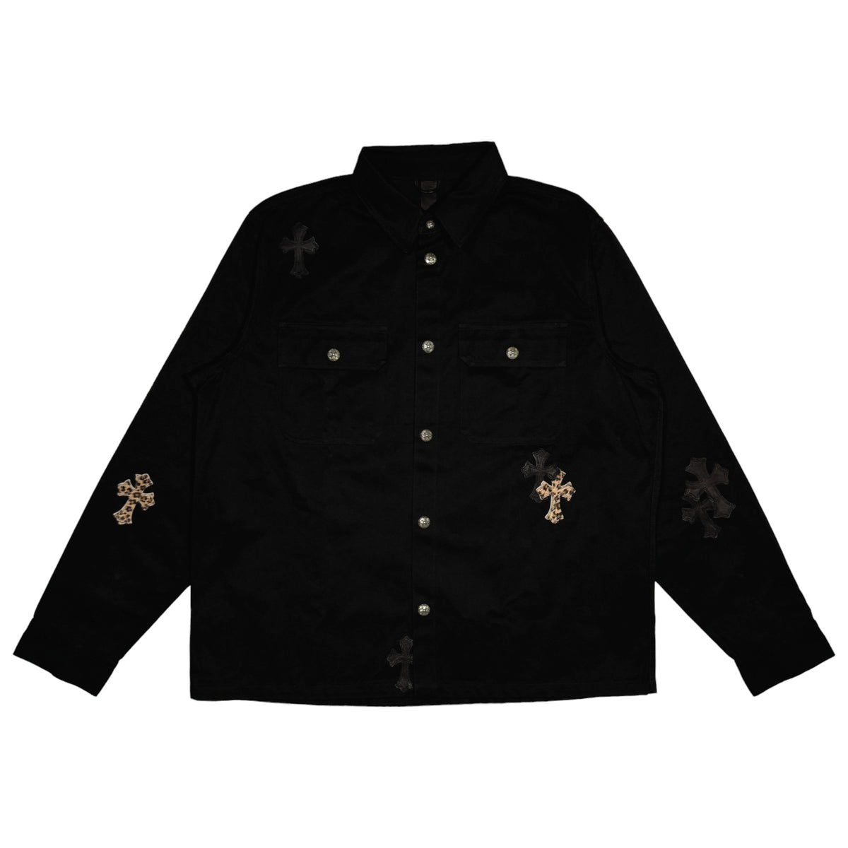 Cheetah Cross Patch Denim Workdog Jacket by Chrome Hearts | YP 