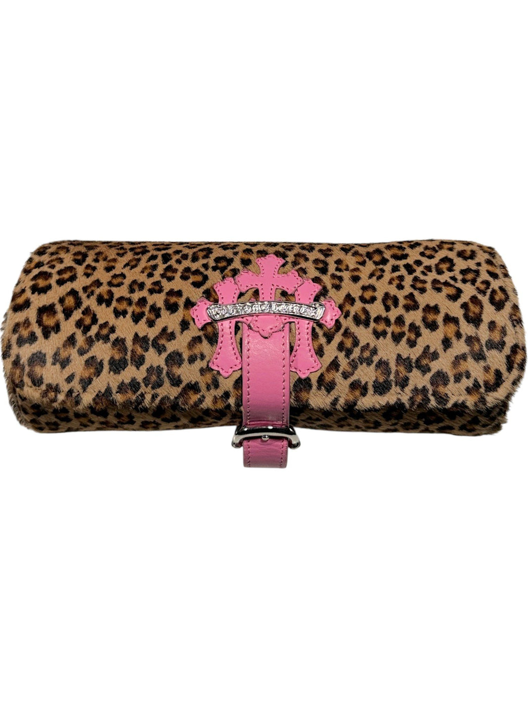 Chrome Hearts Pink Cheetah Calf Hair Watch Roll Cross Patch Scroll Banner