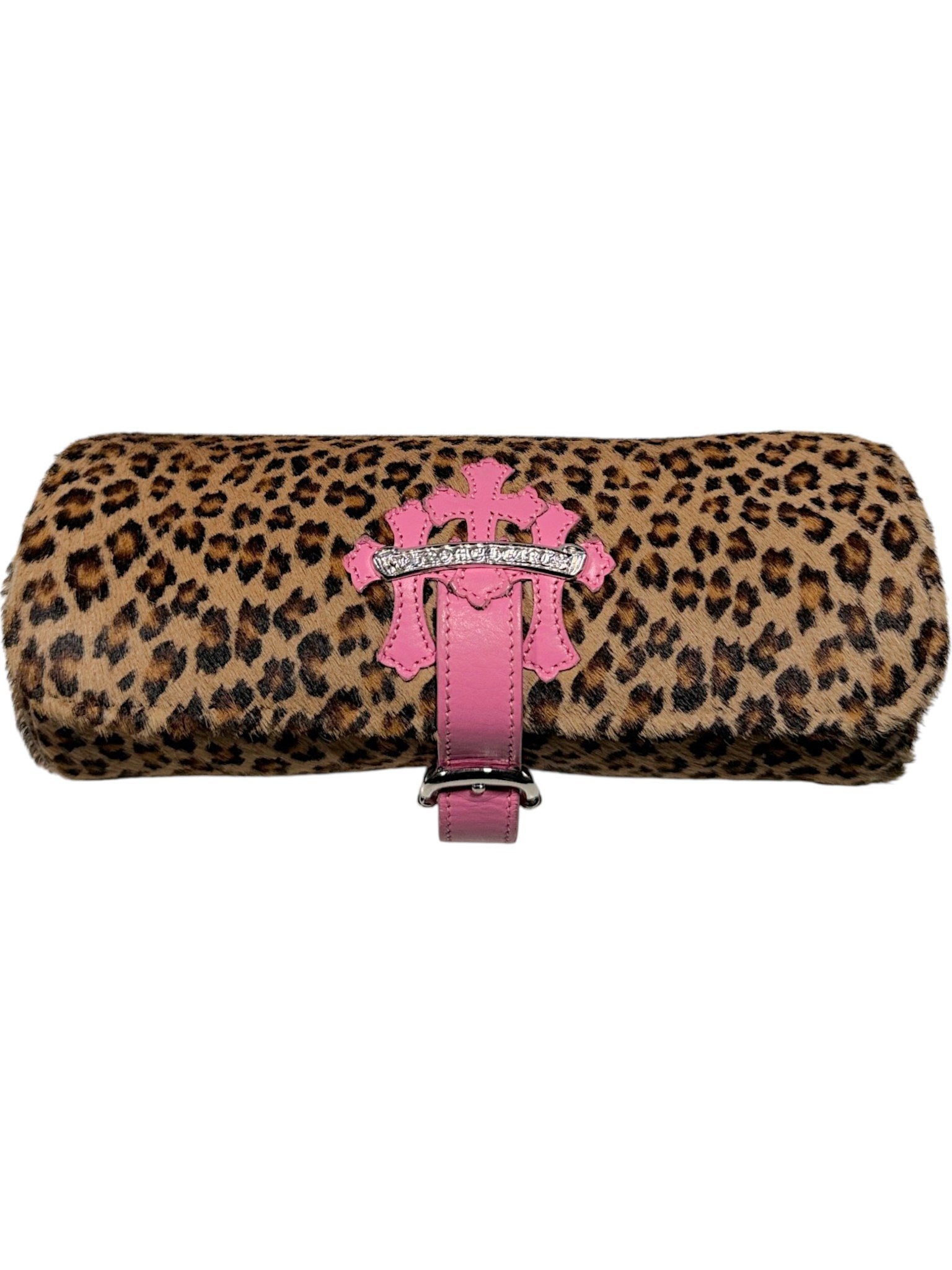 Chrome Hearts Pink Cheetah Calf Hair Watch Roll Cross Patch Scroll Banner