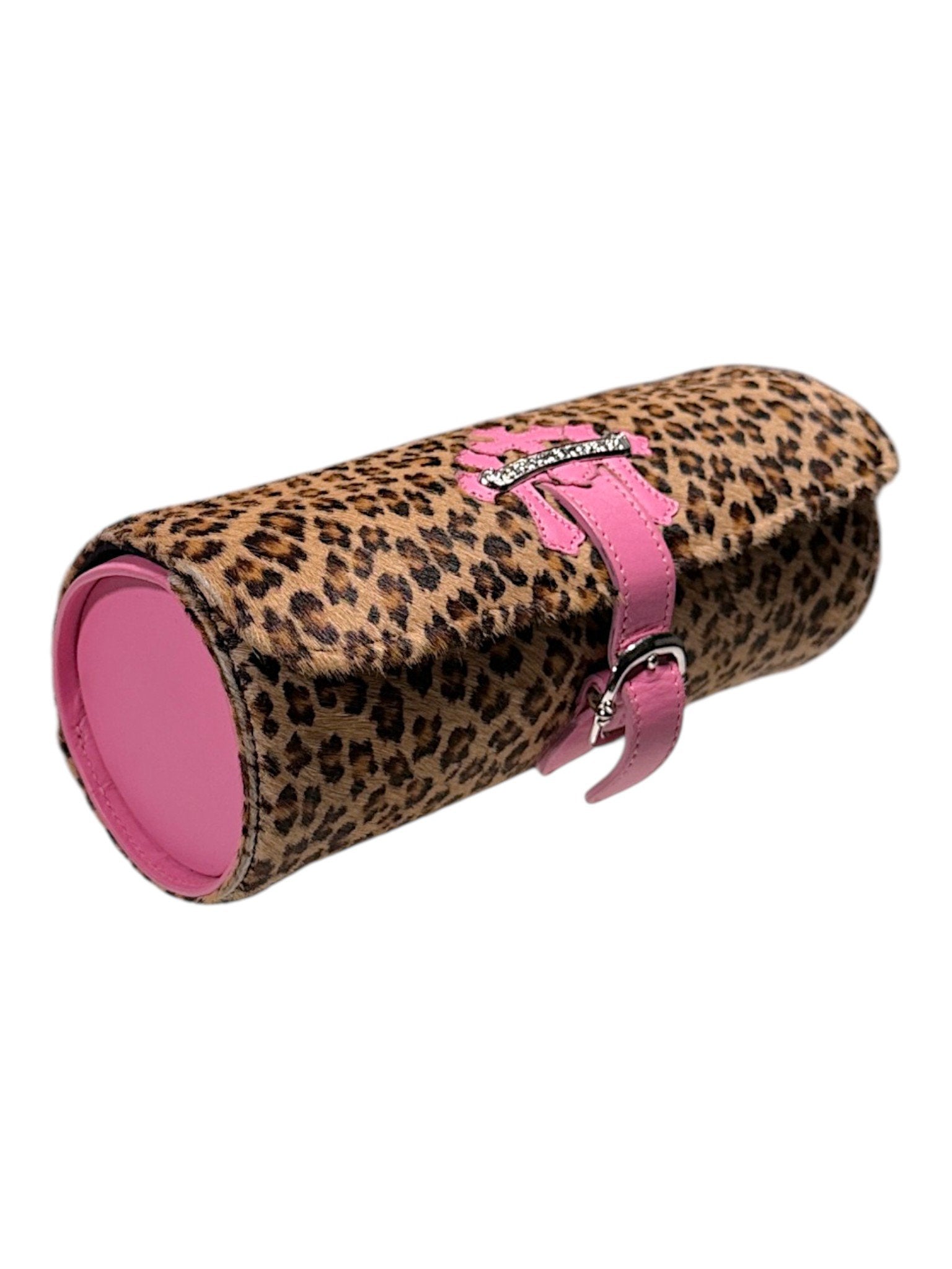 Cheetah Print Calf Hair Watch Roll Pink Leather Chrome Hearts