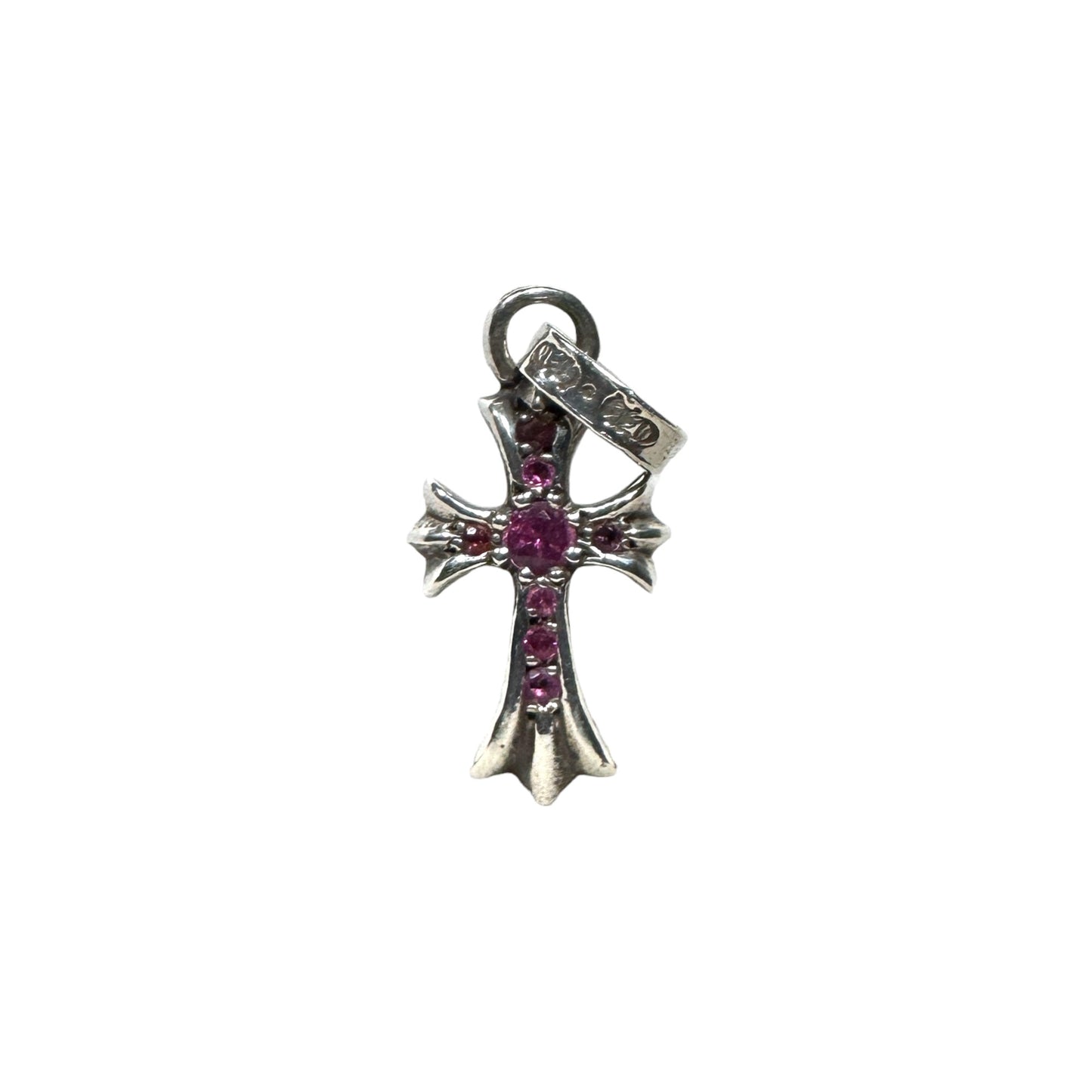 Pink Sapphire Baby fat Cross Pendant Charm .925 Silver