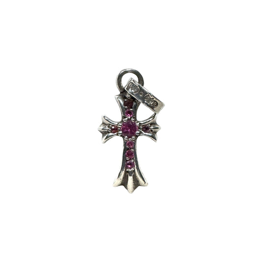 Chrome Hearts Pink Sapphire Baby fat Cross Pendant Charm .925 Silver Authentic Necklaces