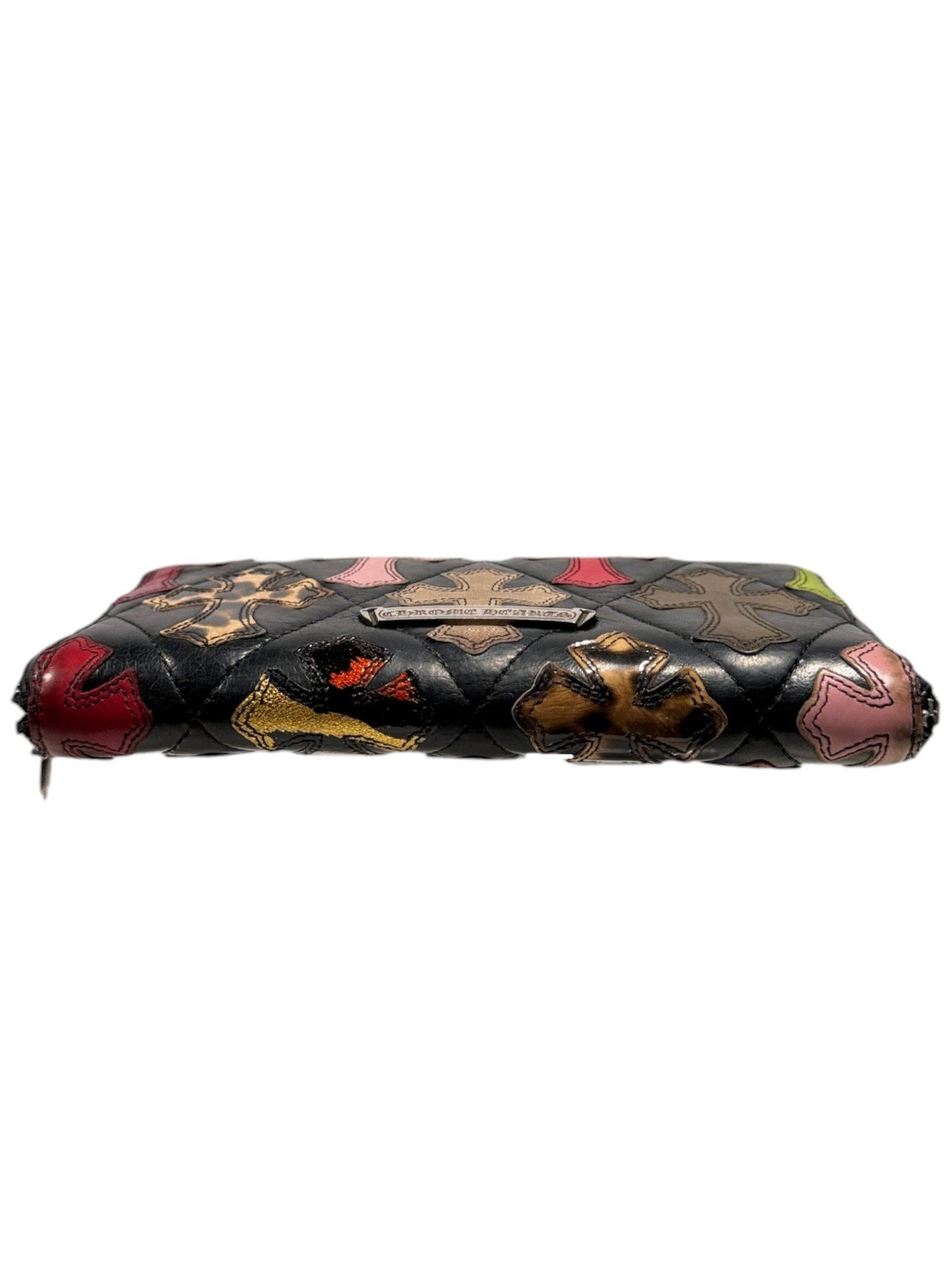 Chrome Hearts Quilted Black Leather Wallet Multi Color Cross Patches