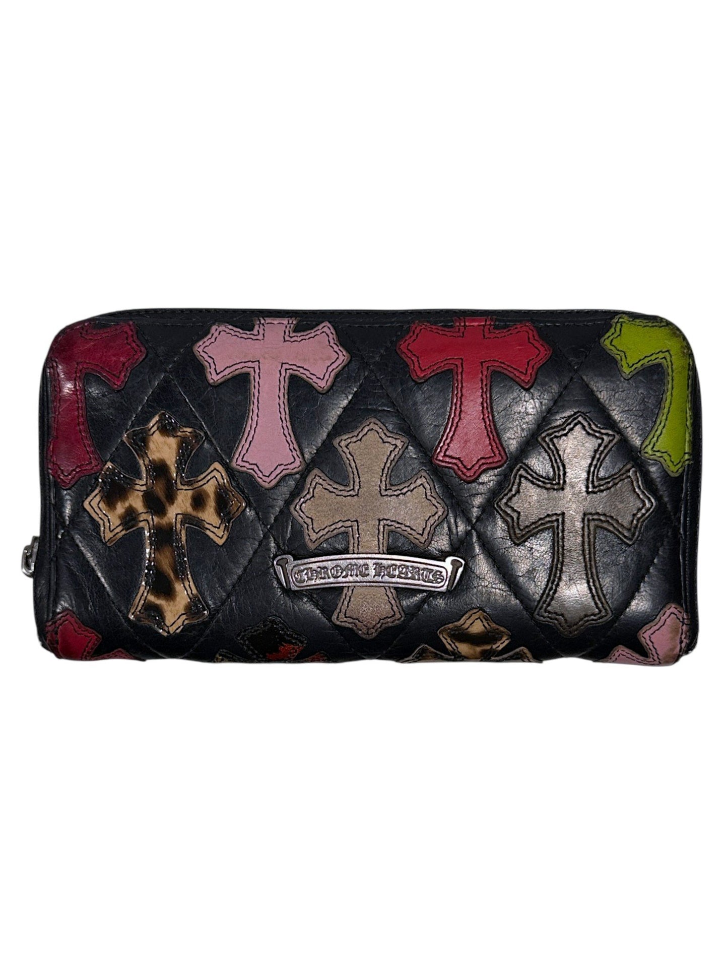 Chrome Hearts Multi Cross Patch Zip Wallet Black Leather Scroll Plaque