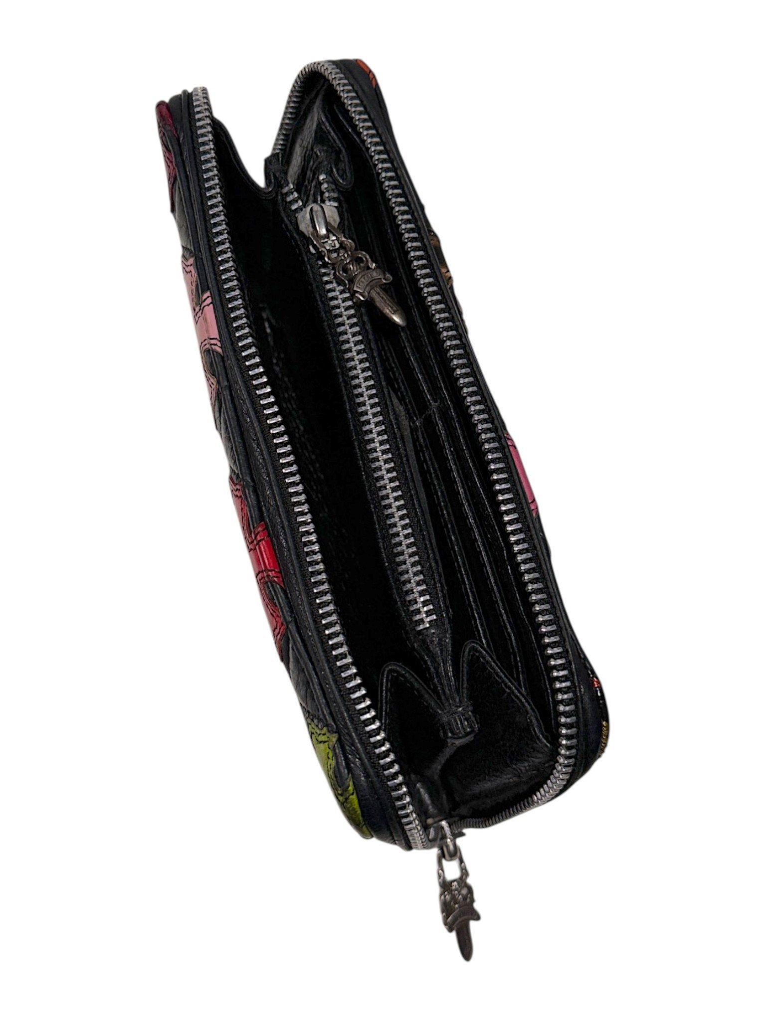 Chrome Hearts Wallet Interior Silver Dagger Zip Pull Black Leather