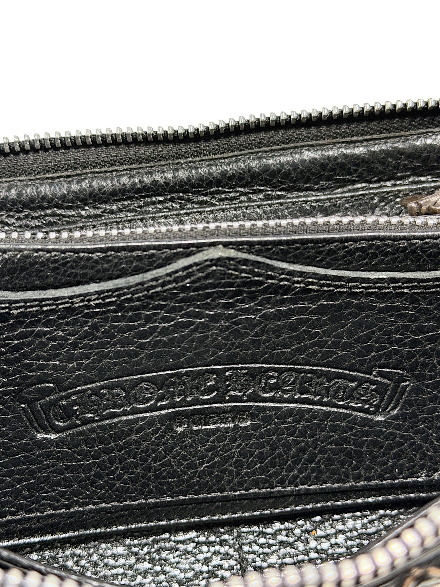 Chrome Hearts Scroll Logo Embossed Interior Black Leather Wallet
