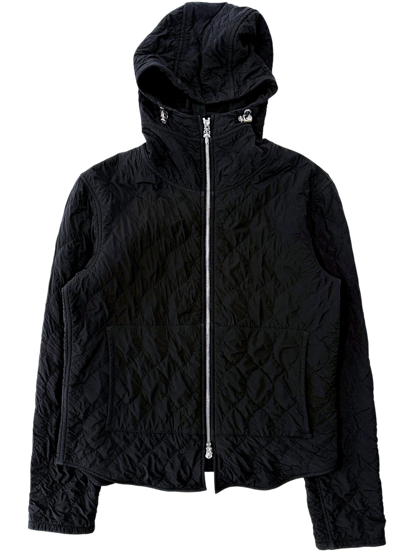 Chrome Hearts Black Quilted Nylon Fleece Hooded Zip Up Jacket