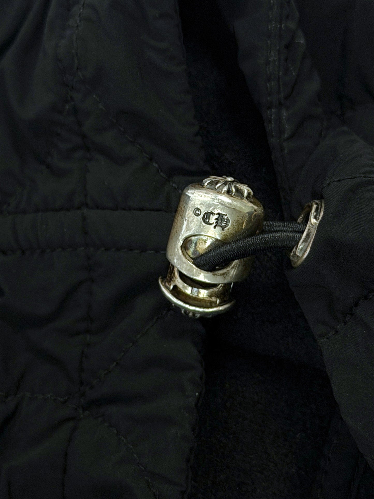 Sterling Silver Lace Lock Stopper on Chrome Hearts Hooded Jacket