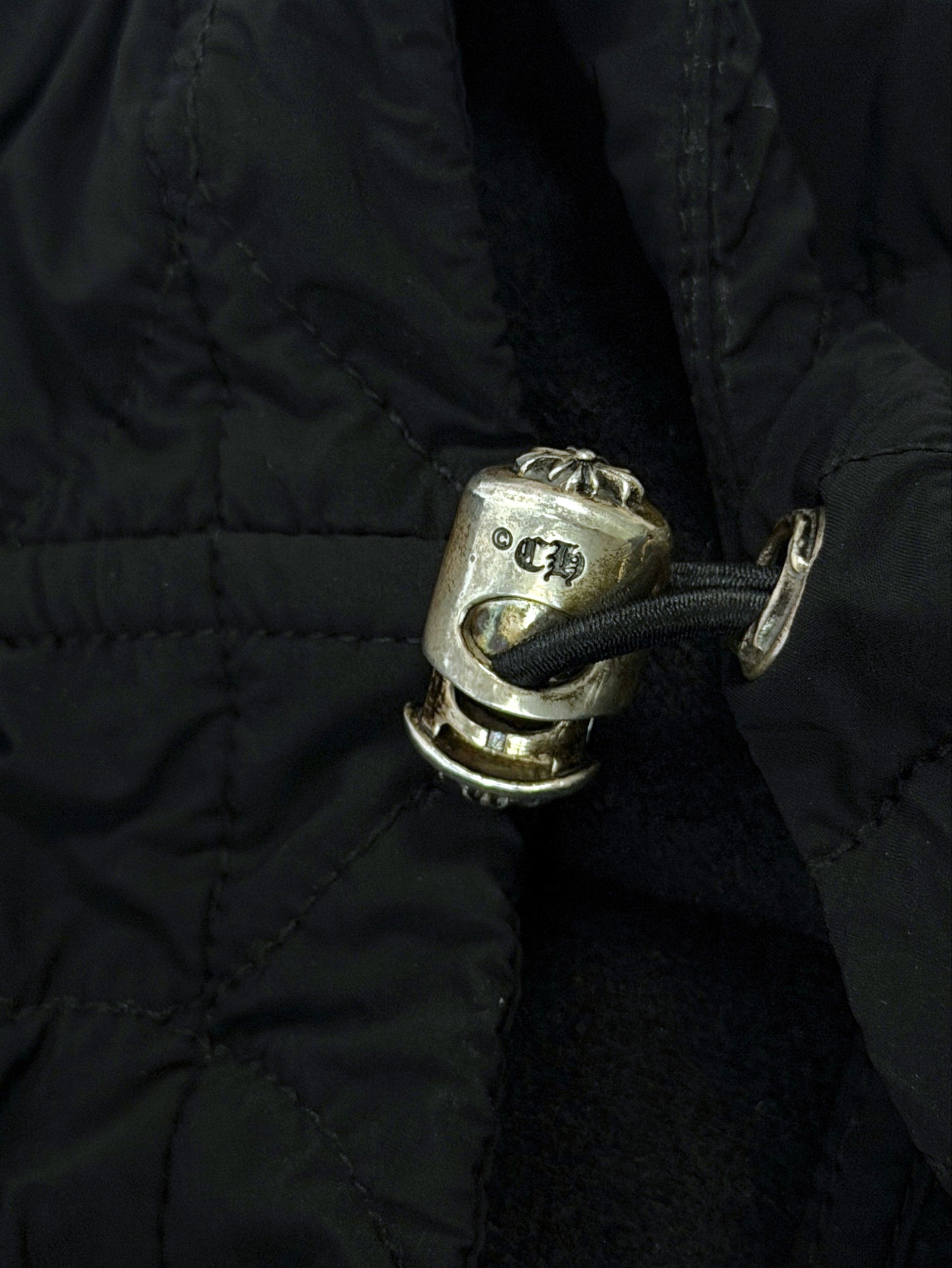 Sterling Silver Lace Lock Stopper on Chrome Hearts Hooded Jacket