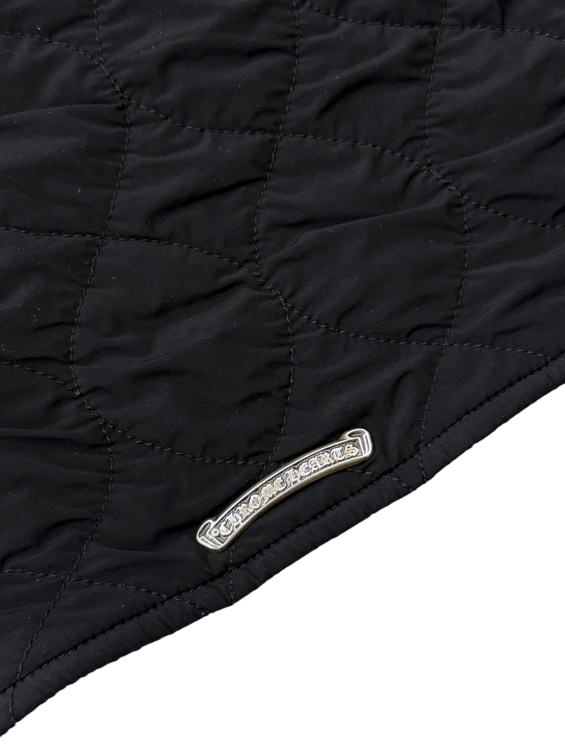 Chrome Hearts Silver Scroll Banner Logo Tag on Black Nylon Jacket