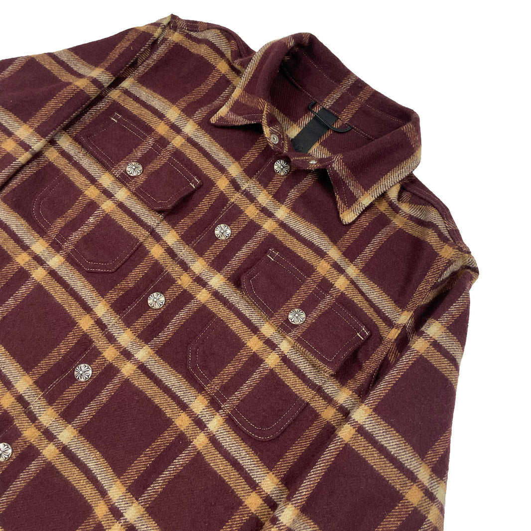 Chrome Hearts Merlot Wine Plaid Work Dog Flannel Shirt Verified YP Collective