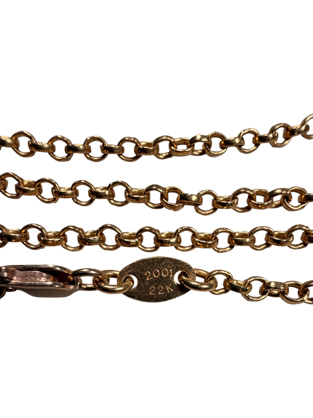 Chrome Hearts 22k Gold Roll Chain Necklace Authenticated Designer