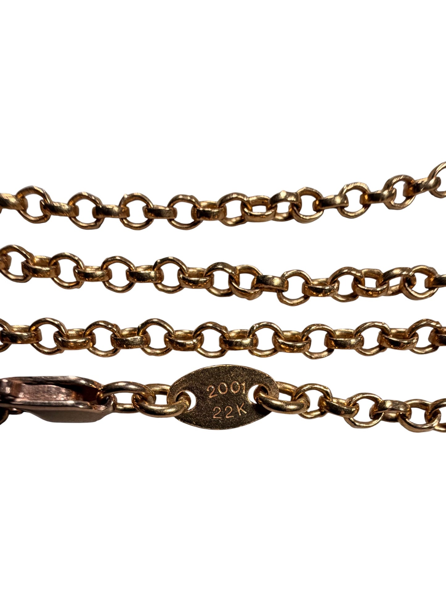 Chrome Hearts 22k Gold Roll Chain Necklace Authenticated Designer