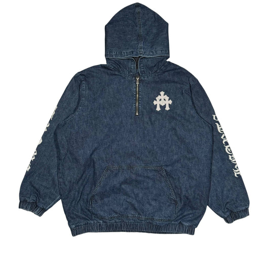Chrome Hearts White Cross Patch Denim Anorak Jacket Authentic Denim Jackets