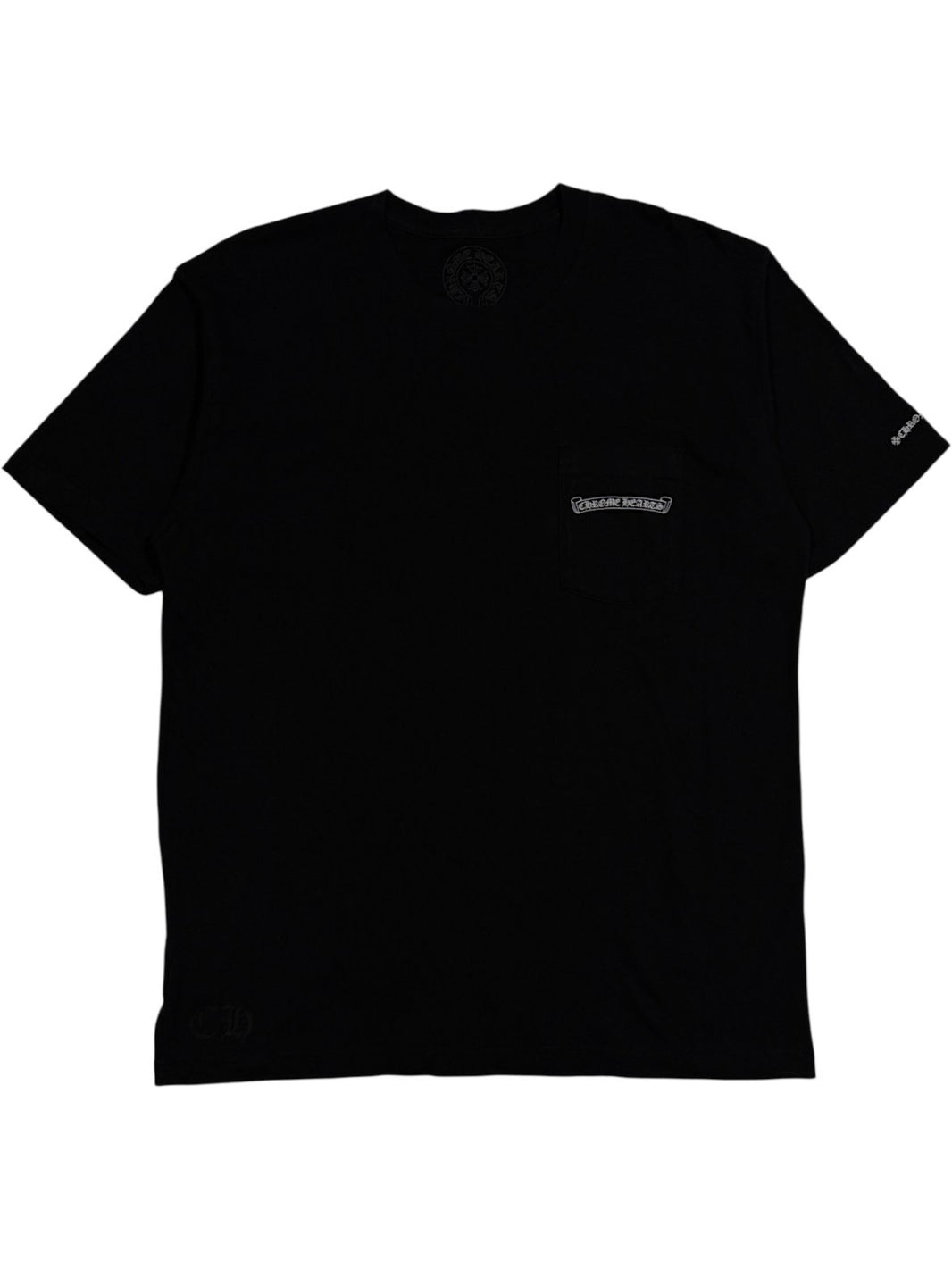 Black Pocket Tee Scroll Logo Chest Chrome Hearts