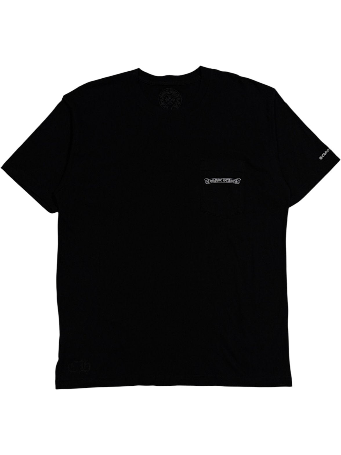 Black Pocket Tee Scroll Logo Chest Chrome Hearts