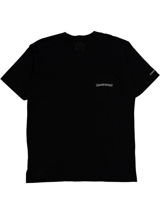 Black Pocket Tee Scroll Logo Chest Chrome Hearts
