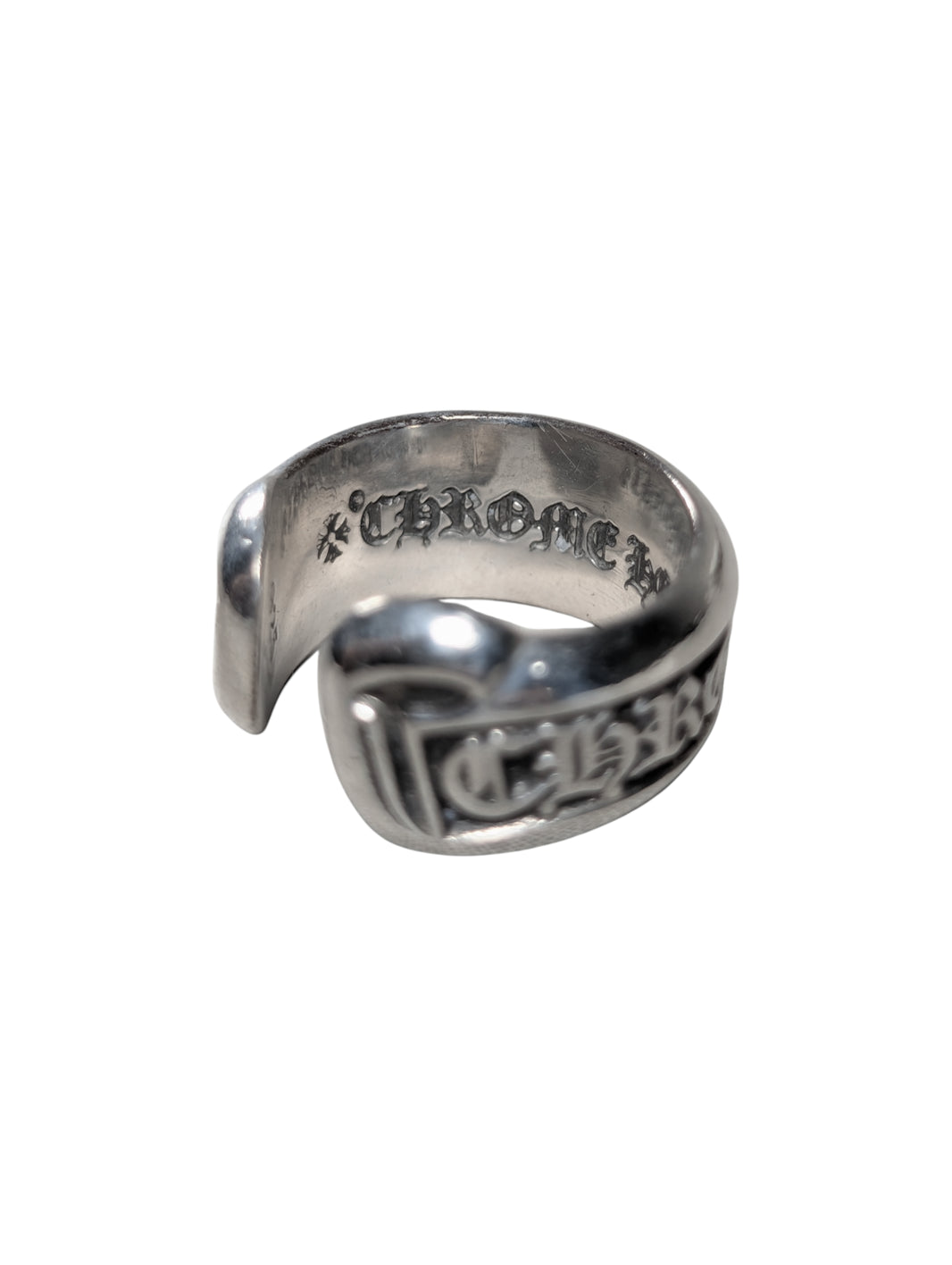 Chrome Hearts Silver Scroll Logo Ring Authenticated Designer