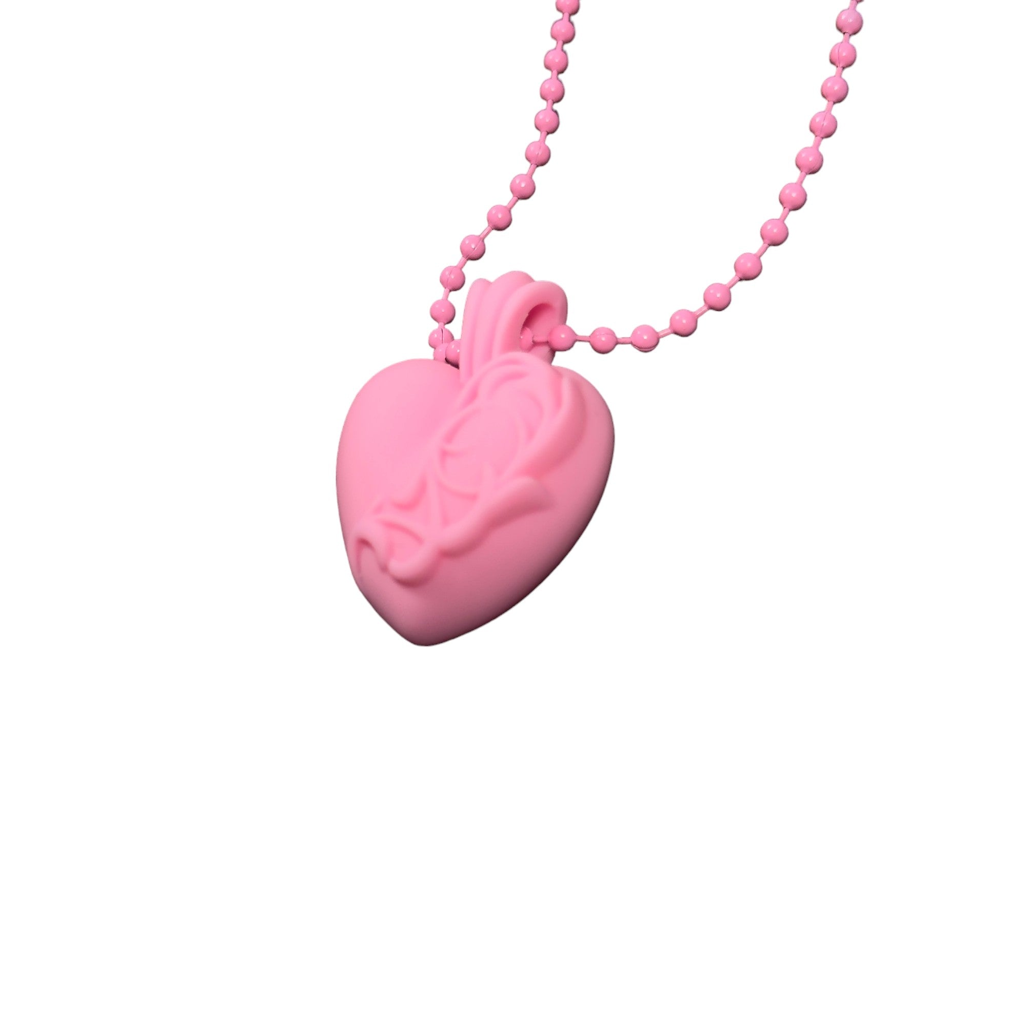 Chrome Hearts Pink Silichrome Floral Heart Necklace Authenticated Designer