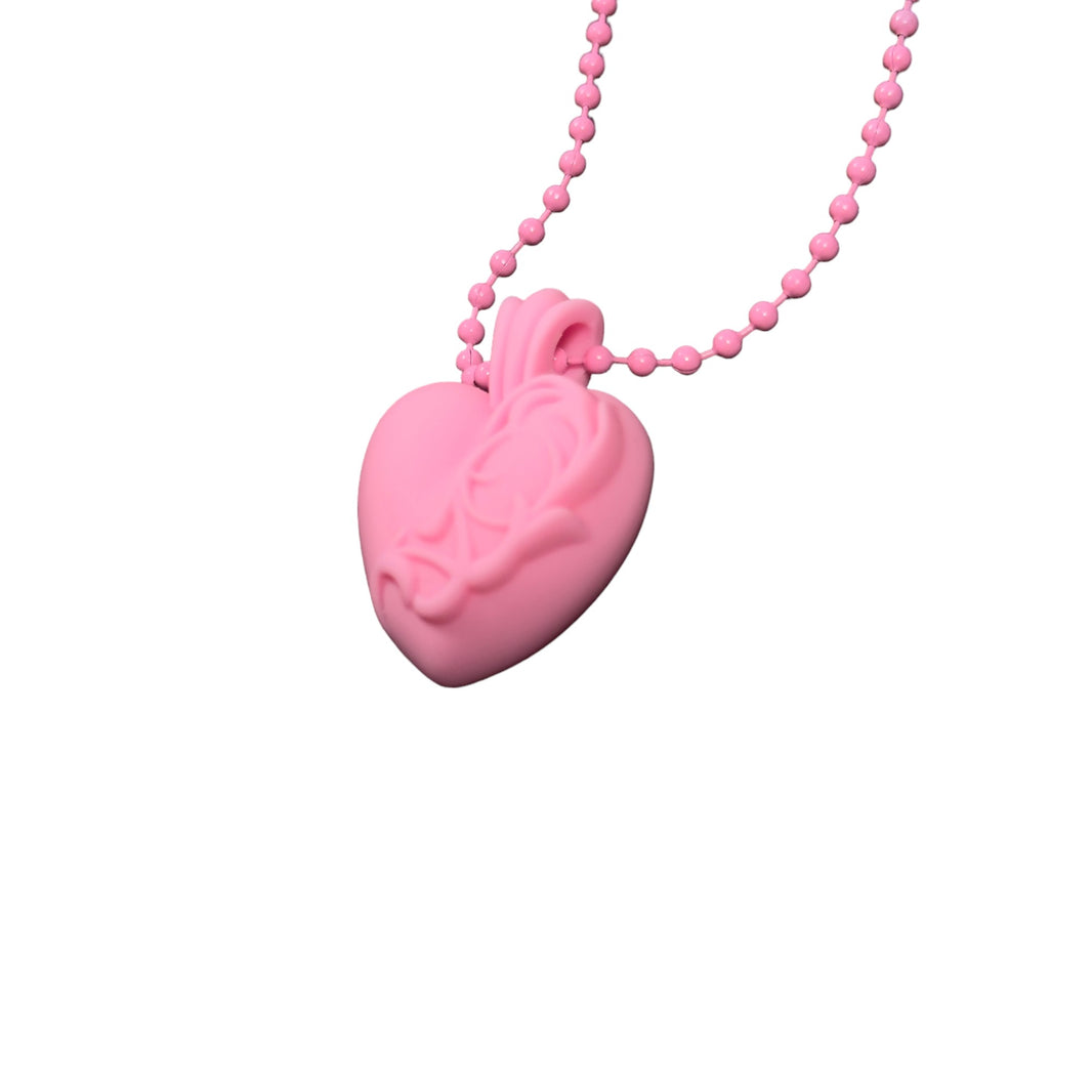 Chrome Hearts Pink Silichrome Floral Heart Necklace Authenticated Designer