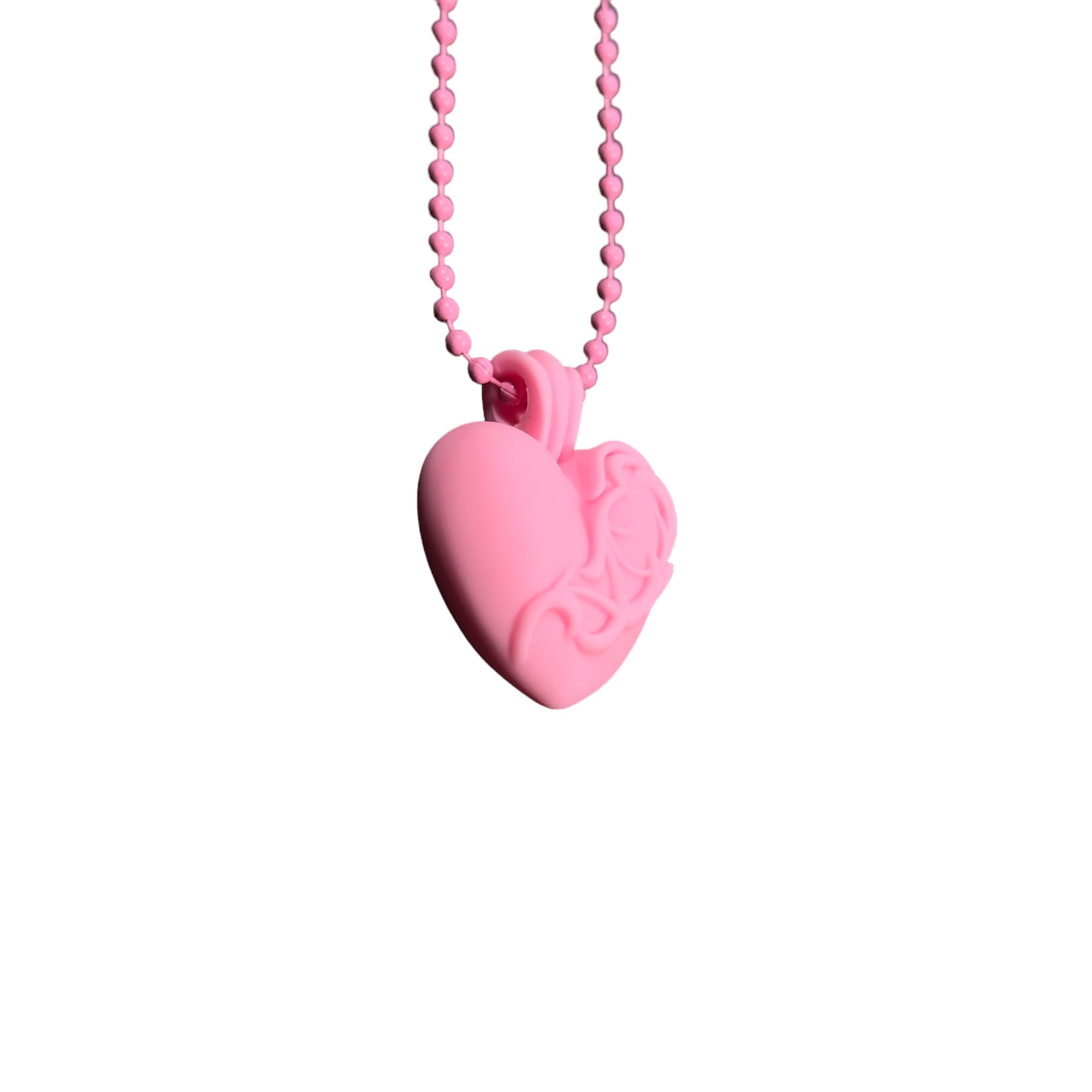 Chrome Hearts Pink Silichrome Floral Heart Necklace Archival