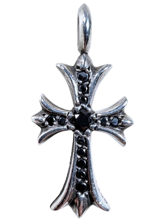 Chrome Hearts Tiny Cross Fat Pendant Pave Black Diamond Authentic Necklaces