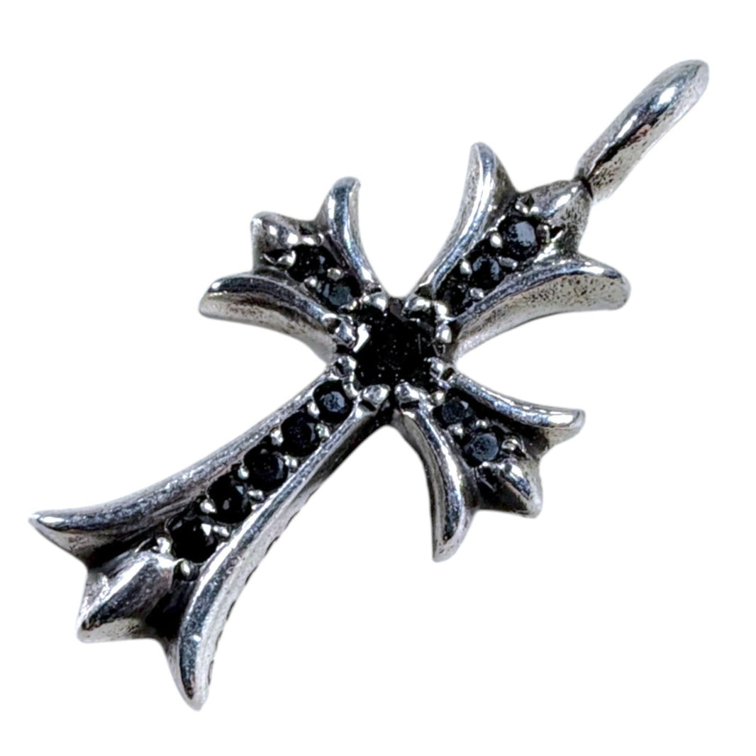 Chrome Hearts Tiny Cross Fat Pendant Pave Black Diamond Sterling Silver Hardware