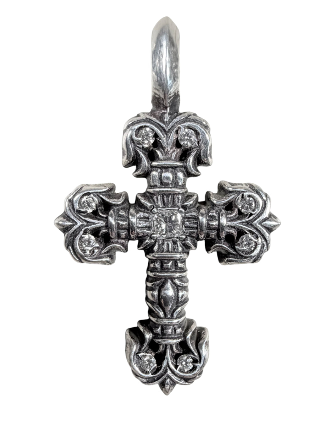 Silver Filigree Cross Pendant Pave Diamond