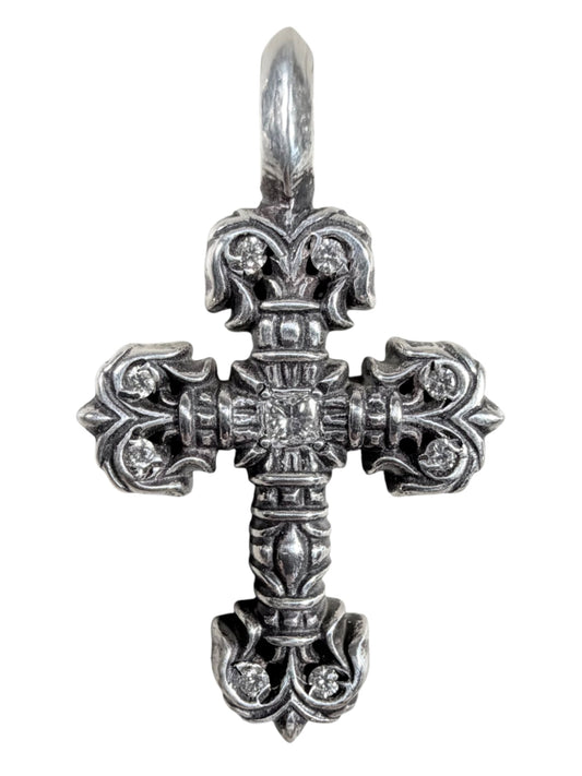 Chrome Hearts Silver Filigree Cross Pendant Pave Diamond Authentic Necklaces