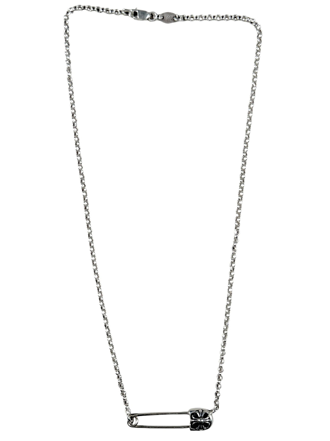 Safety Pin Roll Chain Necklace Silver