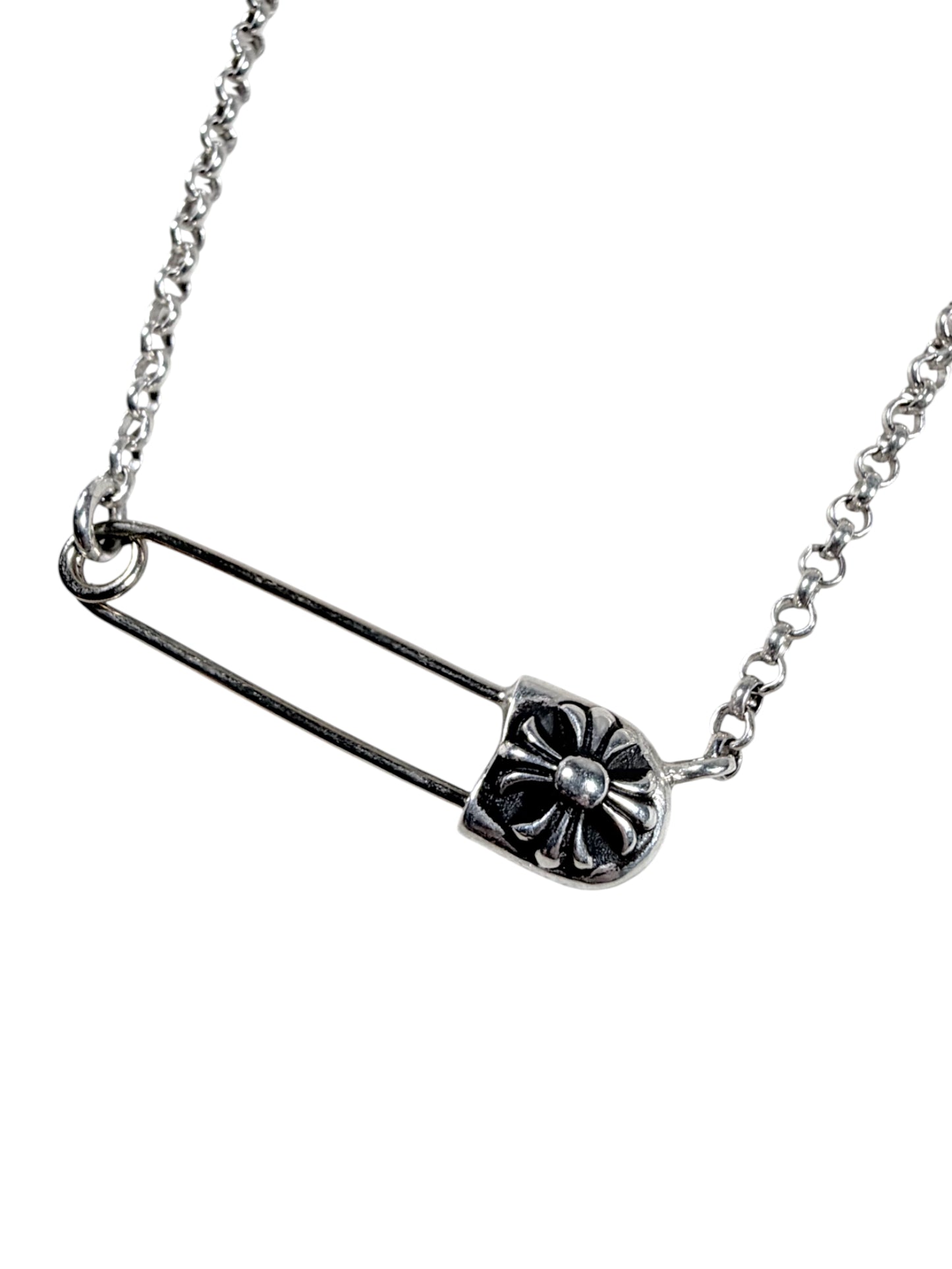 Chrome Hearts Safety Pin Roll Chain Necklace Silver Sterling Silver Hardware