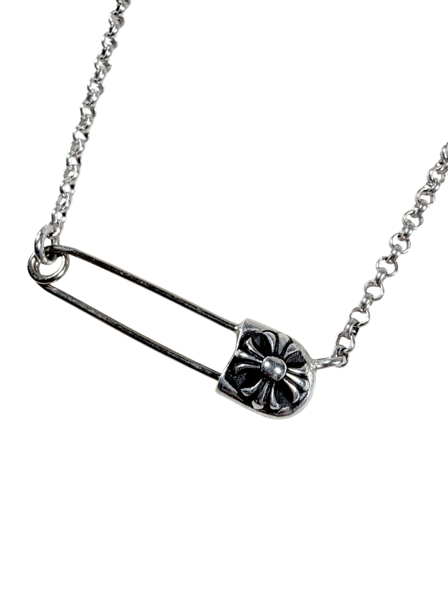 Chrome Hearts Safety Pin Roll Chain Necklace Silver Sterling Silver Hardware