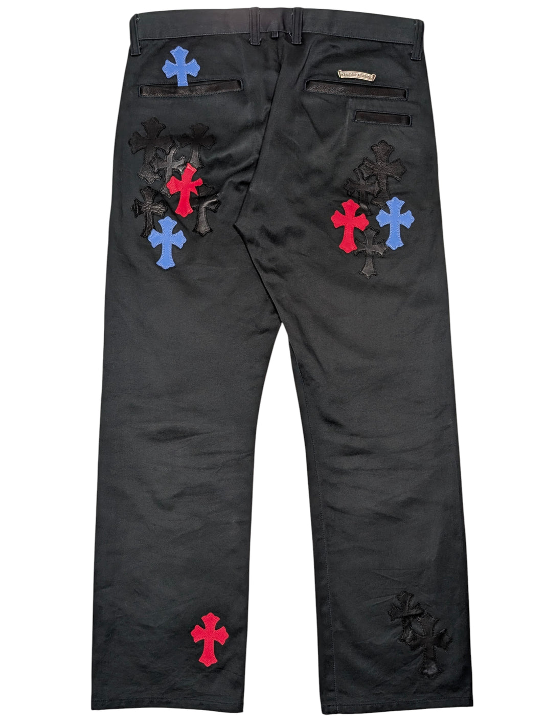 Chrome Hearts Spider Man Cross Patch Chino Pants Red & Blue Sterling Silver Hardware