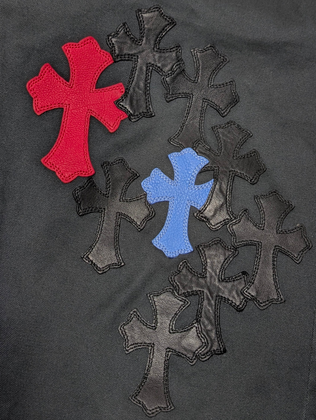 Chrome Hearts Spider Man Cross Patch Chino Pants Red & Blue Authenticated Designer