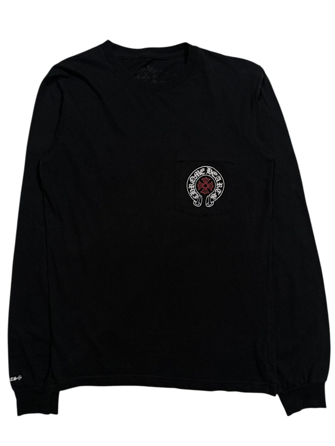 Chrome Hearts Staff Long Sleeve Pocket Tee Black Red Plus Cross White Horseshoe Scroll Logo