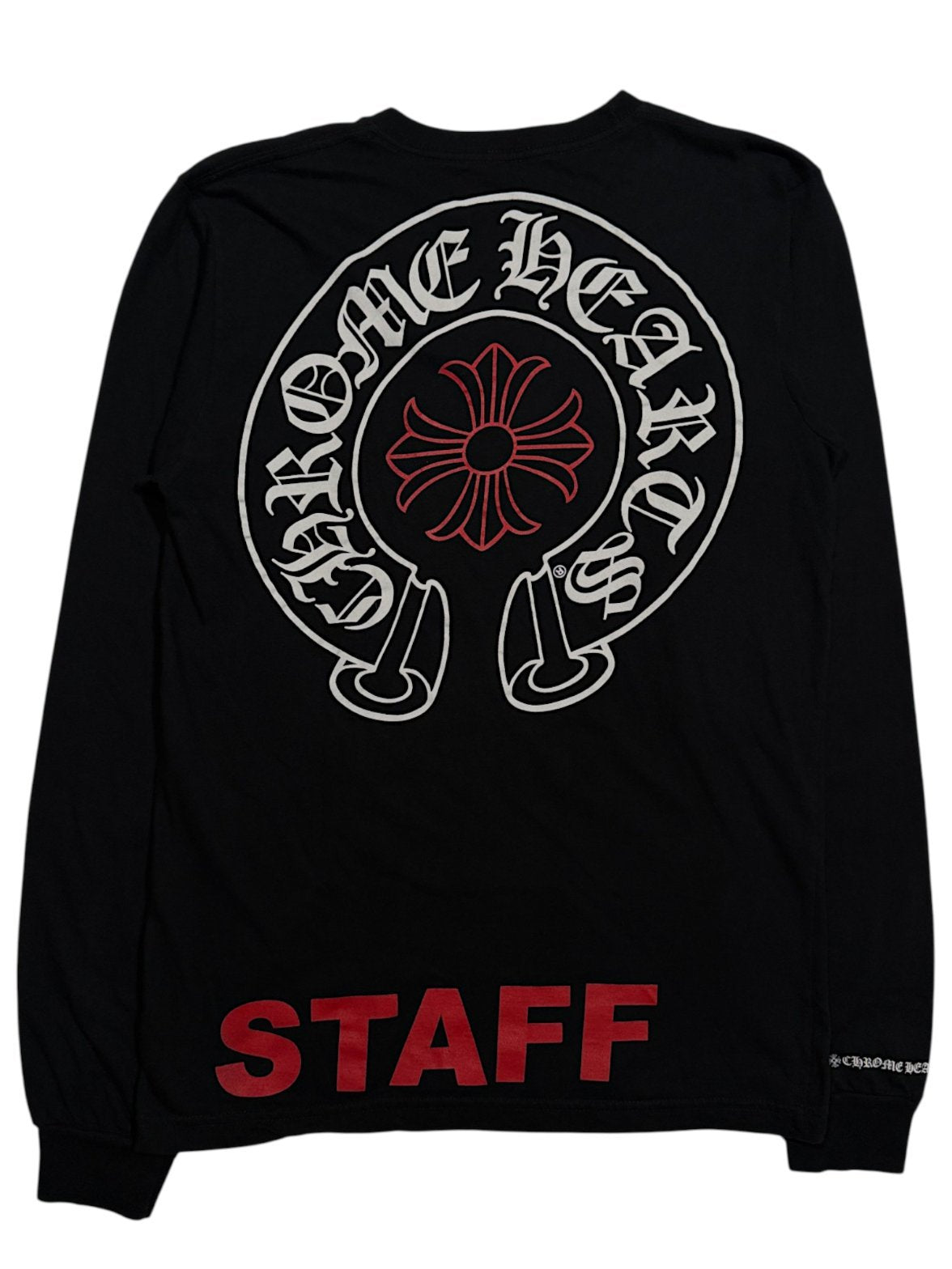 Chrome Hearts Staff Long Sleeve Black Back Graphic Red Plus Cross STAFF Print