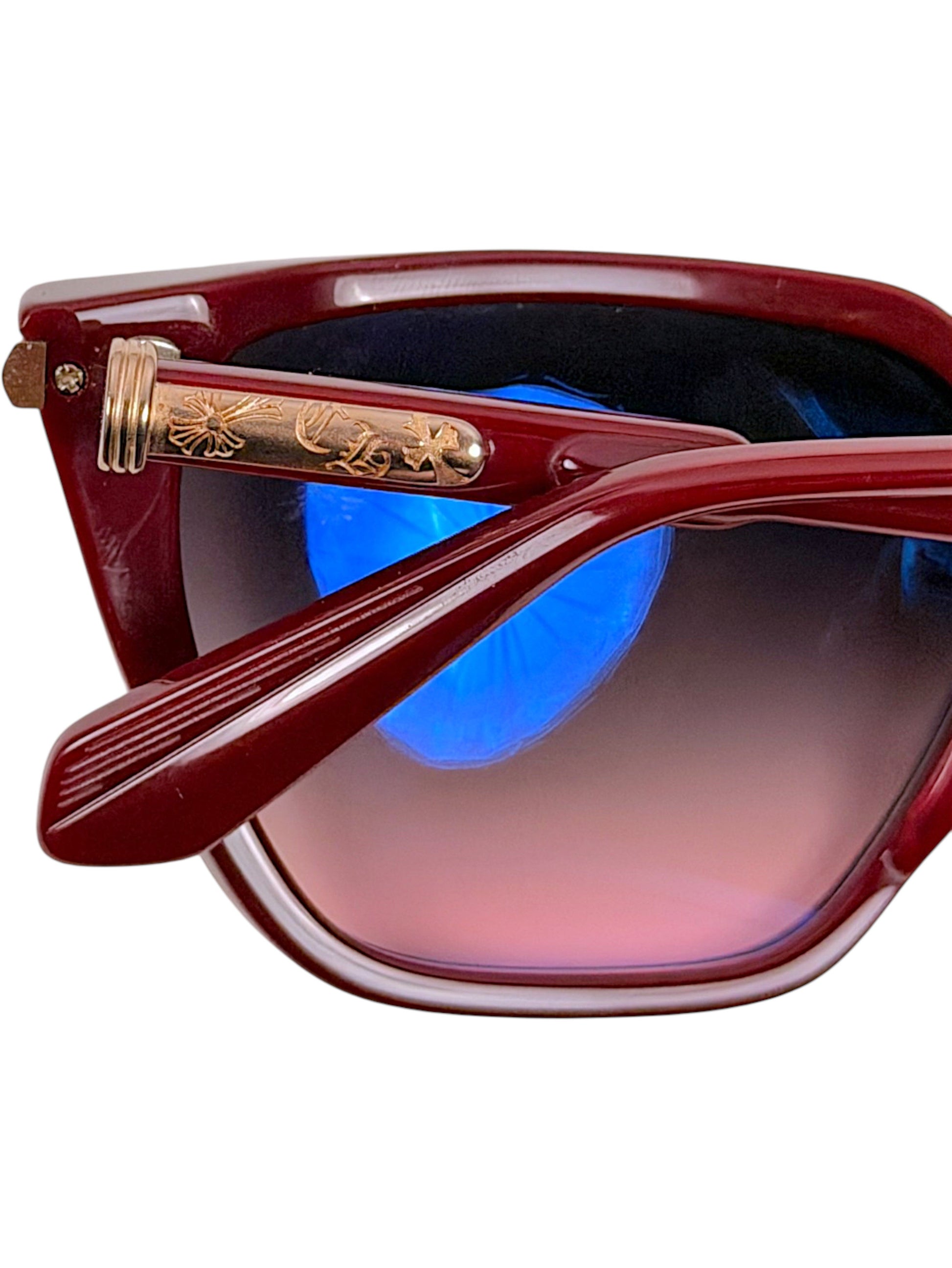 Folded Chrome Hearts Stiffilis Burgundy Sunglasses Gold Hardware
