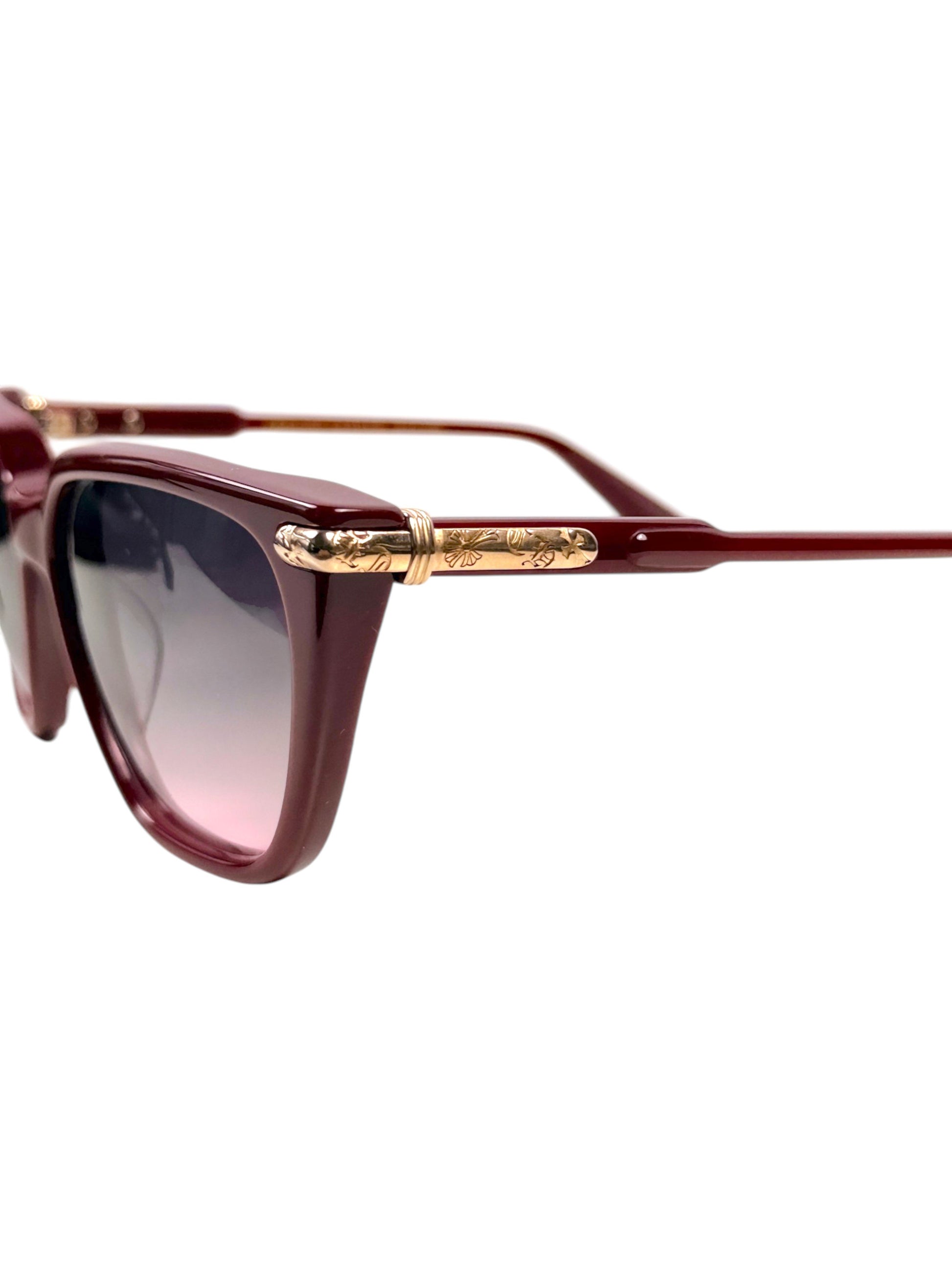 Chrome Hearts Burgundy Acetate Sunglasses Gold Cross Hardware