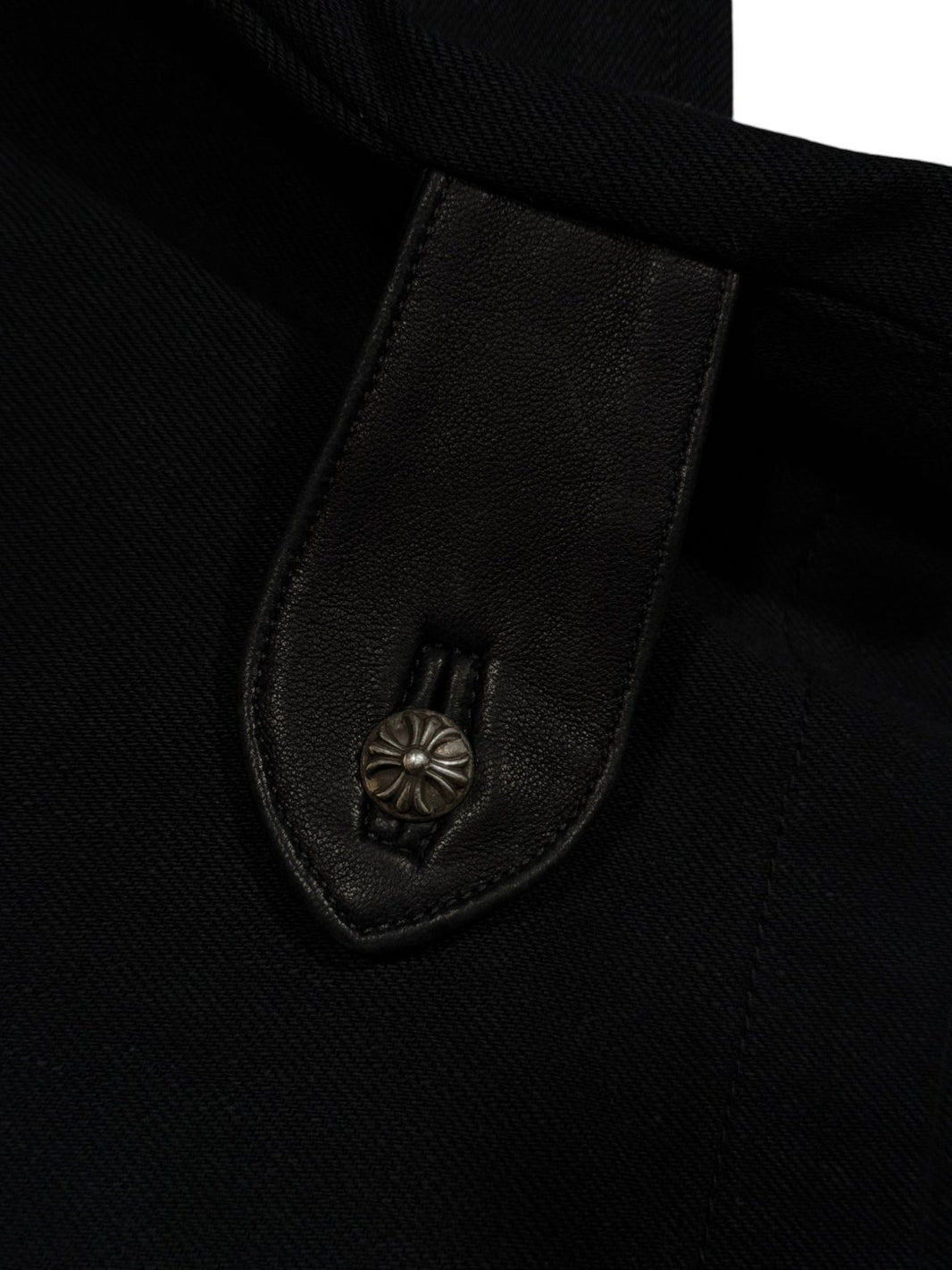 Chrome Hearts Sterling Silver Crossball Plus Button Leather Tab Black Denim