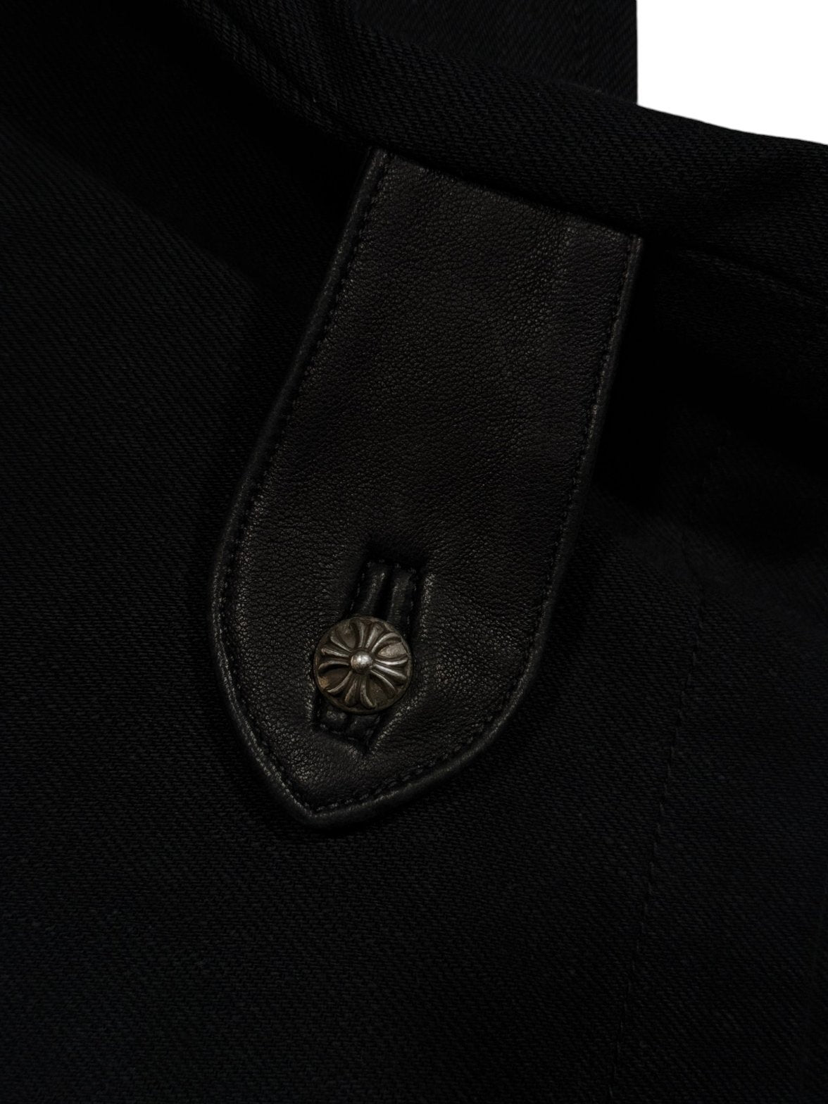Chrome Hearts Sterling Silver Crossball Plus Button Leather Tab Black Denim