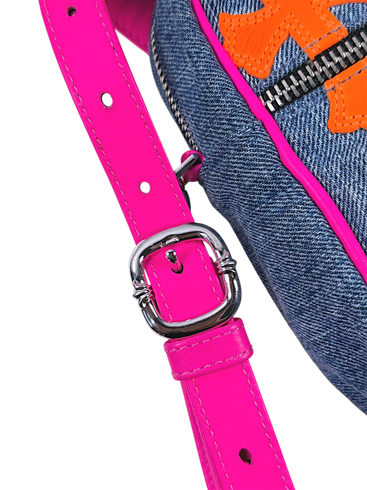 Hot Pink Leather Strap Chrome Hearts Taka Crossbody Bag Silver Buckle
