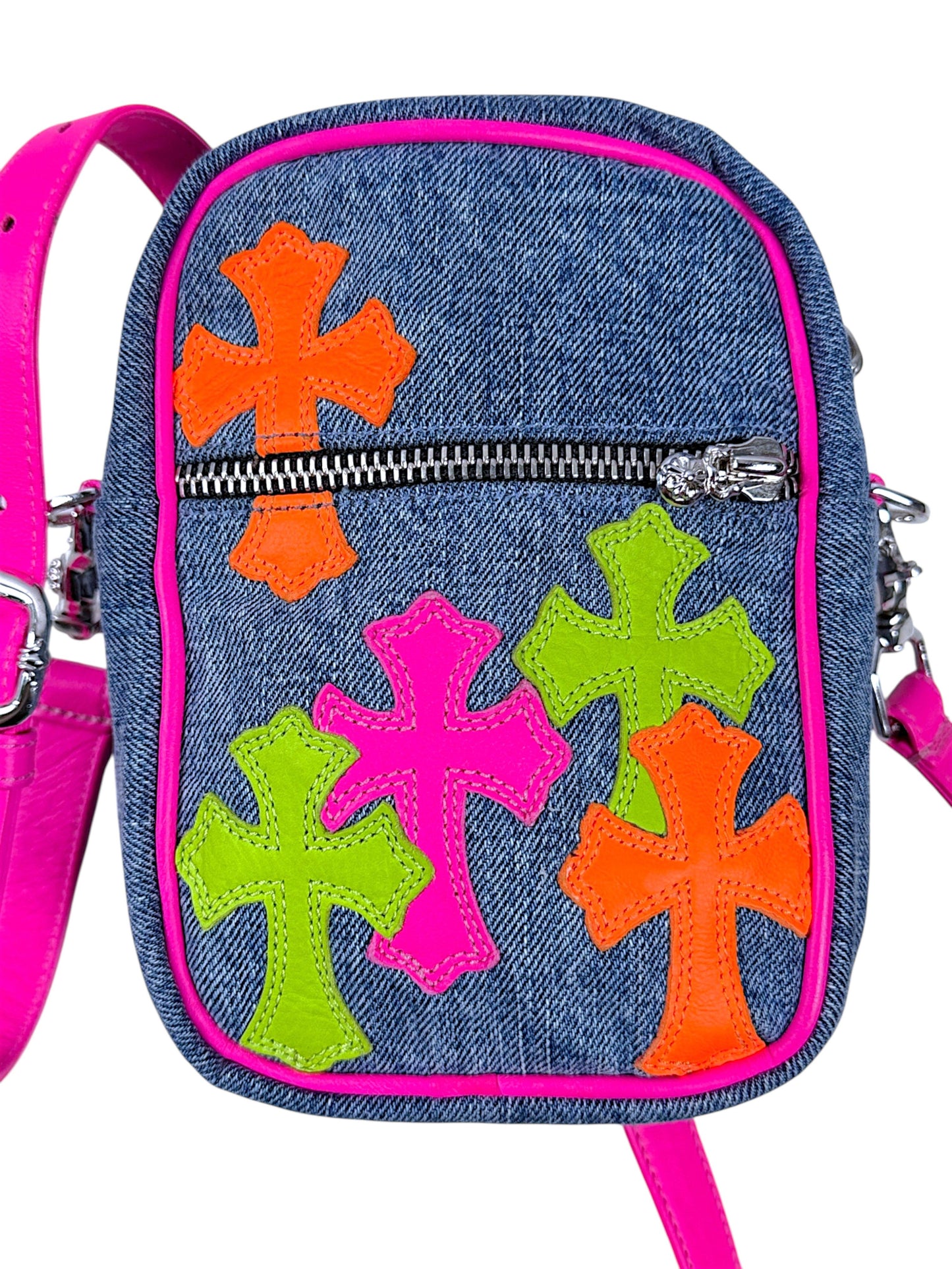 Multicolor Leather Cross Patches Chrome Hearts Denim Taka Bag