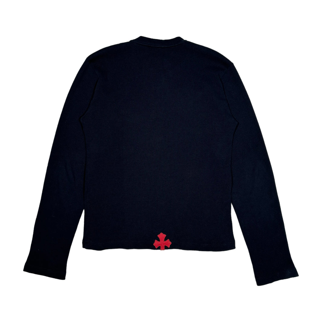 Chrome Hearts Waffle Thermal Cross Patch Henley Shirt Sterling Silver Hardware