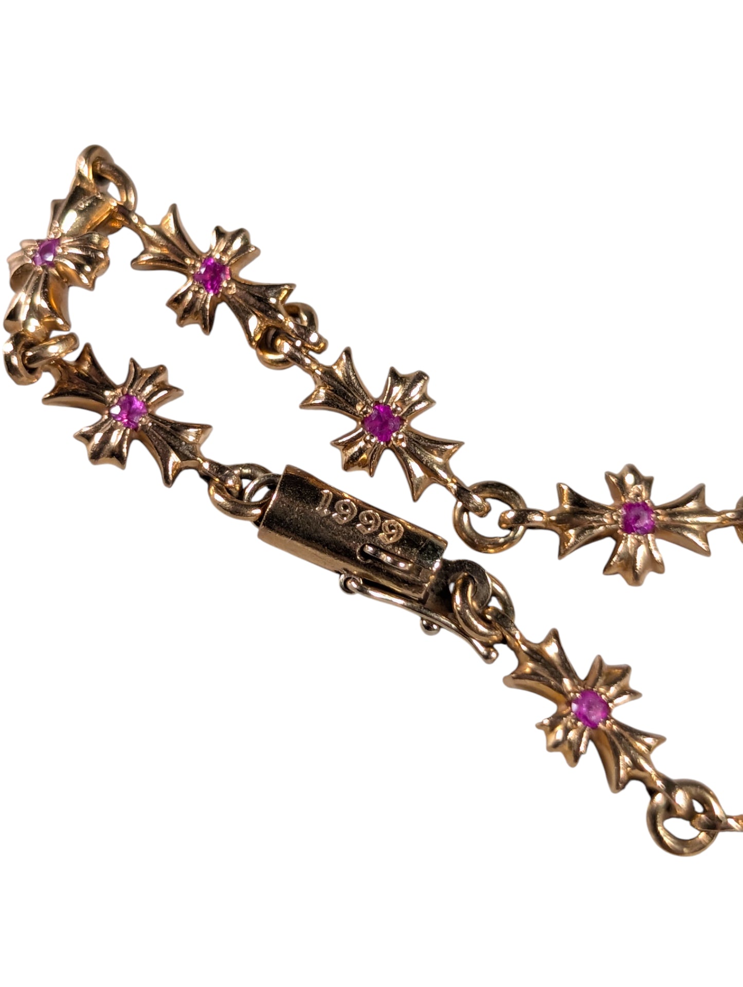 Pink Sapphire Tiny E Bracelet Gold