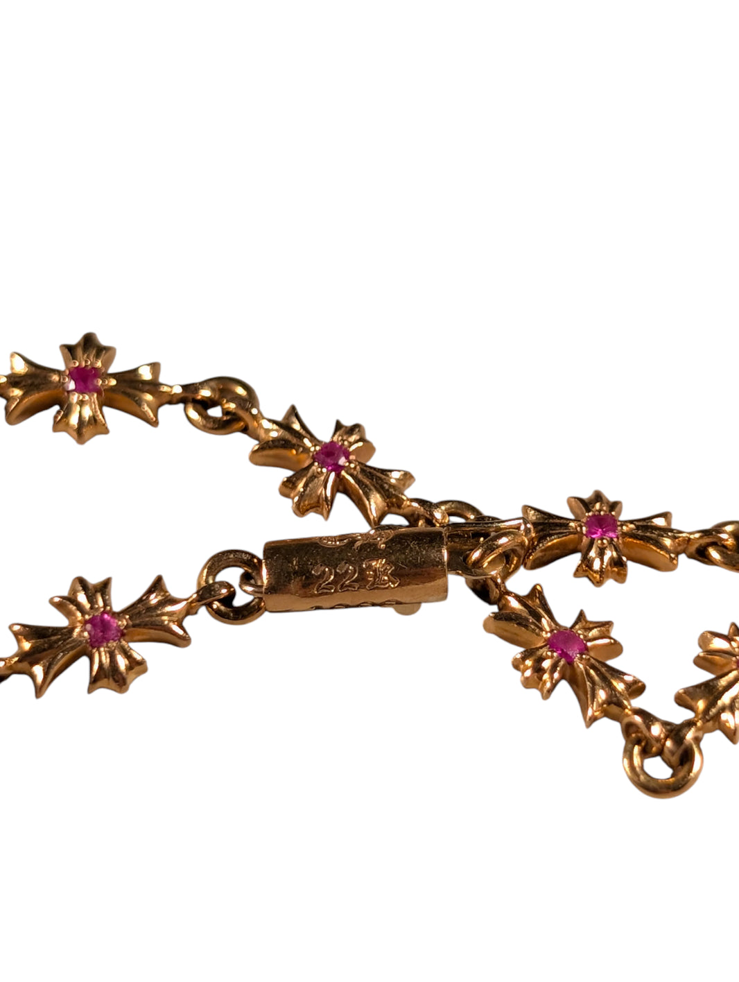 Chrome Hearts Pink Sapphire Tiny E Bracelet Gold Authenticated Designer