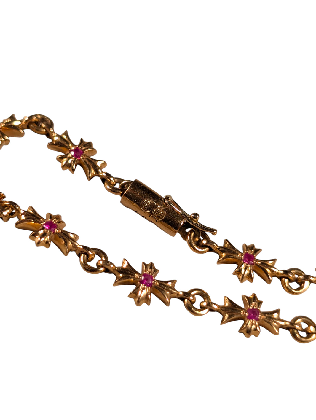 Chrome Hearts Pink Sapphire Tiny E Bracelet Gold Archival