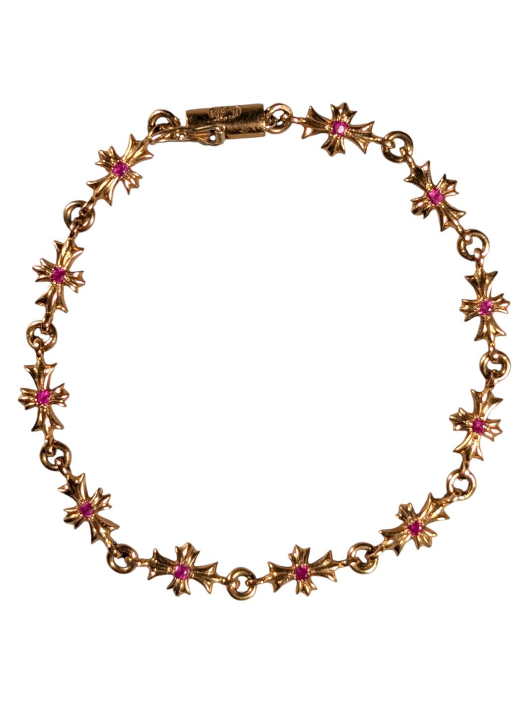 Chrome Hearts Pink Sapphire Tiny E Bracelet Gold Sterling Silver Hardware