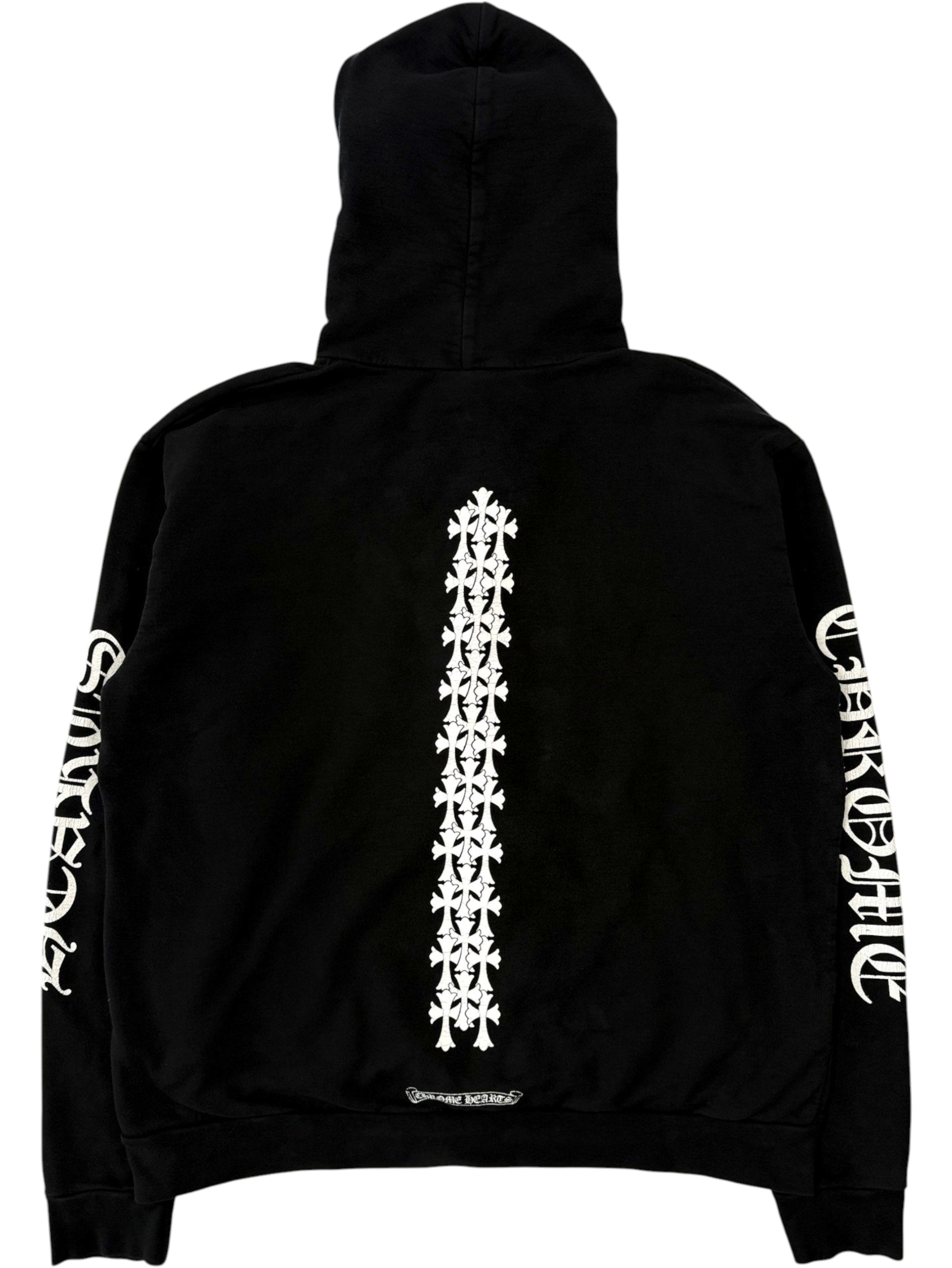 Chrome Hearts Hoodie Cemetery Triple Cross Spine Tiretrack Black | YP